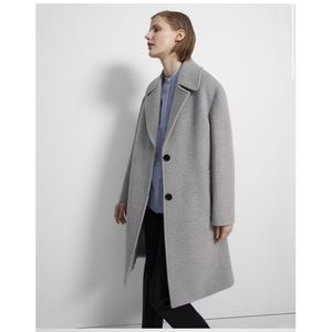 NWT Theory Pure Double Recycled Wool Topcoat in Heather Grey, Size S